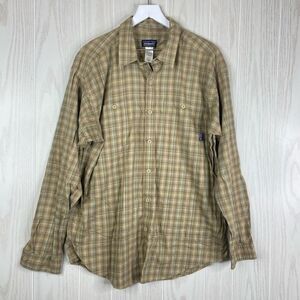 Patagonia Button-Down Shirt Mens Large 100% Organic Cotton Plaid Retro Khaki